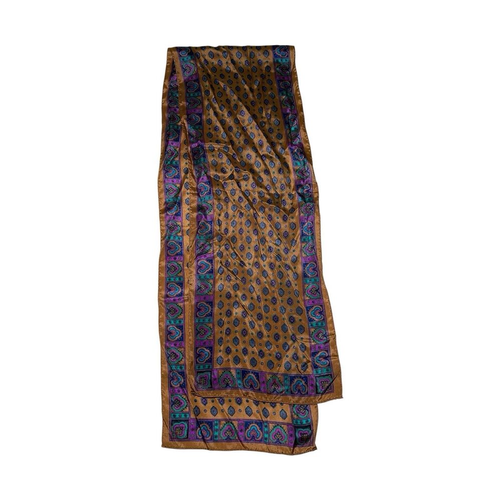 Brown Scarf 58” X 10” Rectangular Silk Vtg Women Scarve